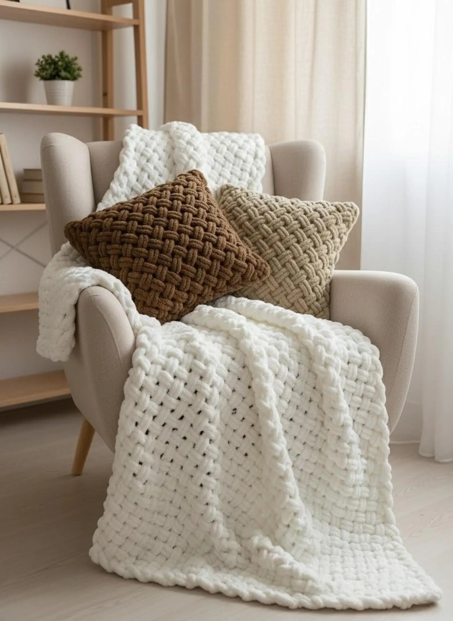 Chunky Knit Blanket and Pillow Set