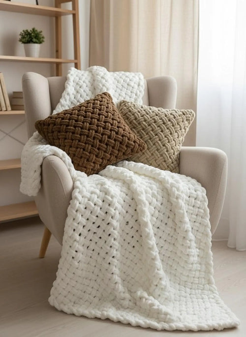Chunky Knit Blanket and Pillow Set